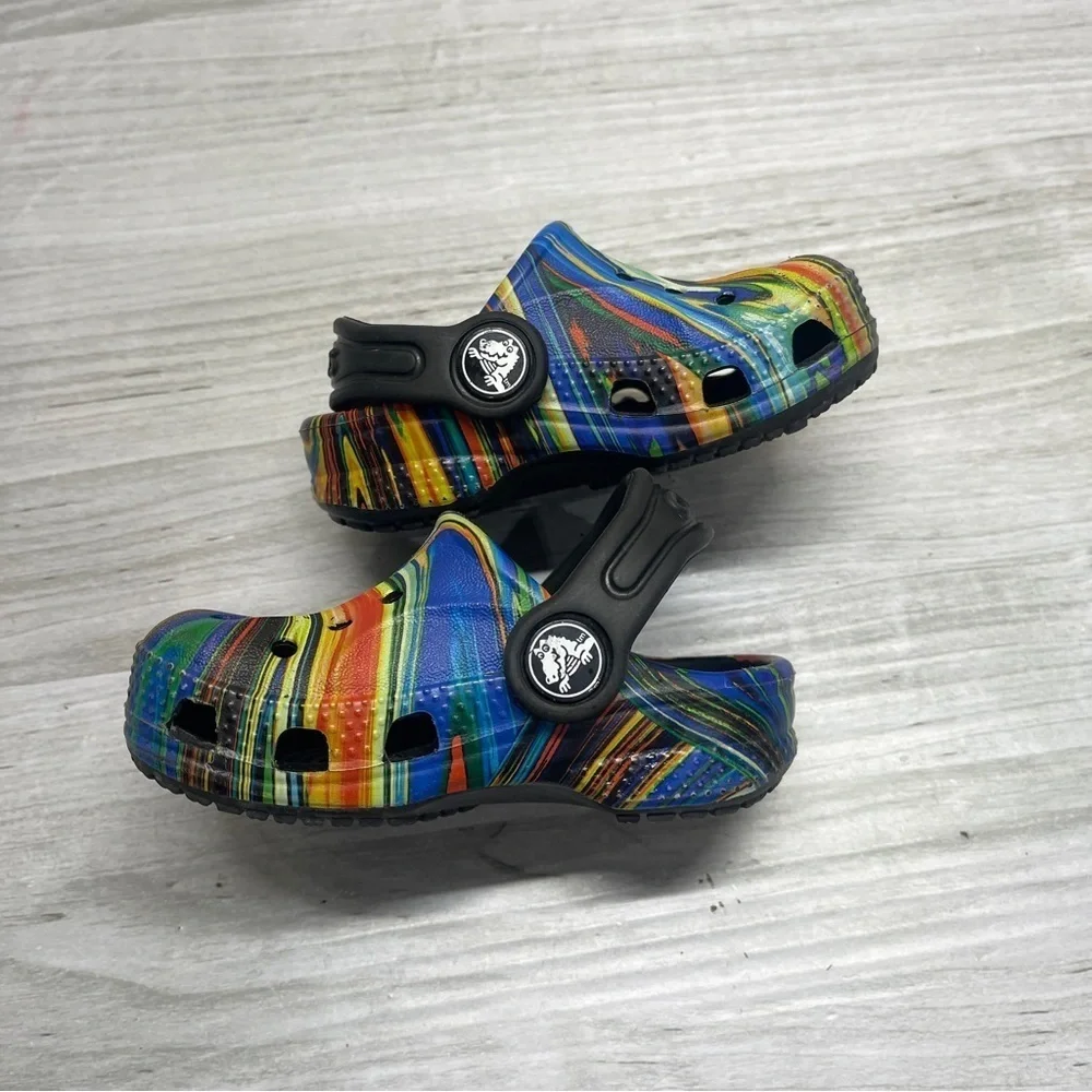 CROCS Baya Seasonal Printed Multicolor Rainbow Black Baby Size 4C